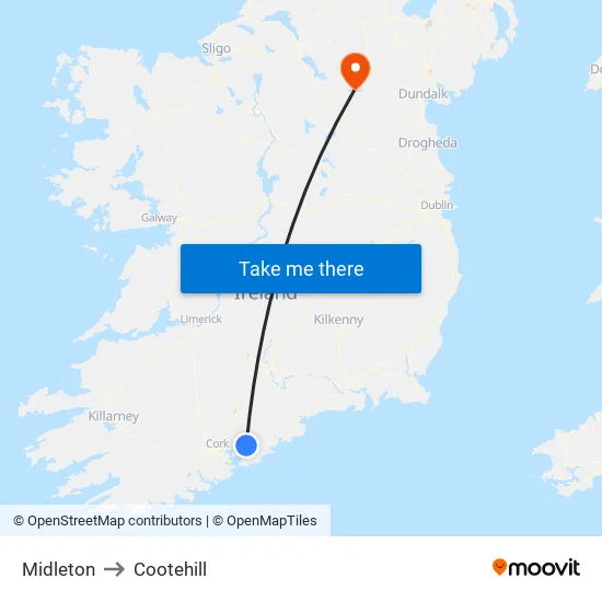 Midleton to Cootehill map