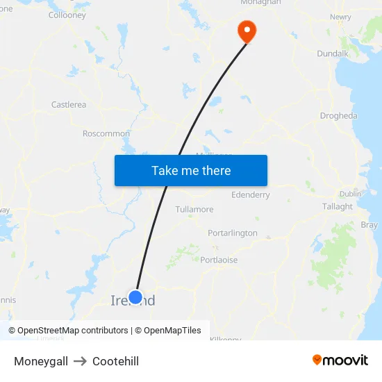 Moneygall to Cootehill map