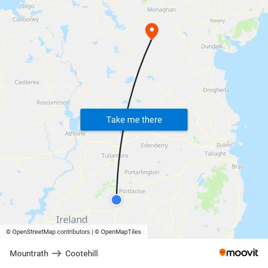 Mountrath to Cootehill map