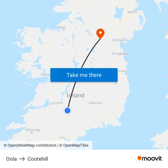 Oola to Cootehill map