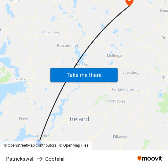 Patrickswell to Cootehill map