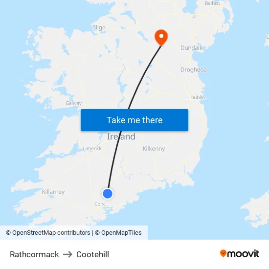Rathcormack to Cootehill map
