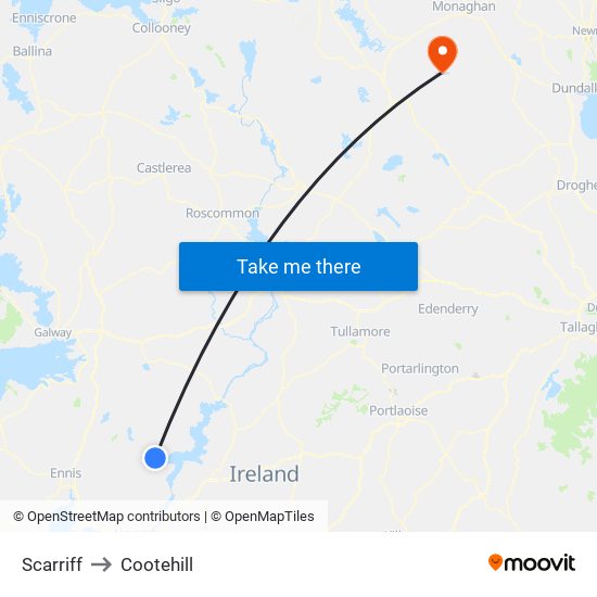 Scarriff to Cootehill map