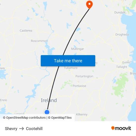 Shevry to Cootehill map