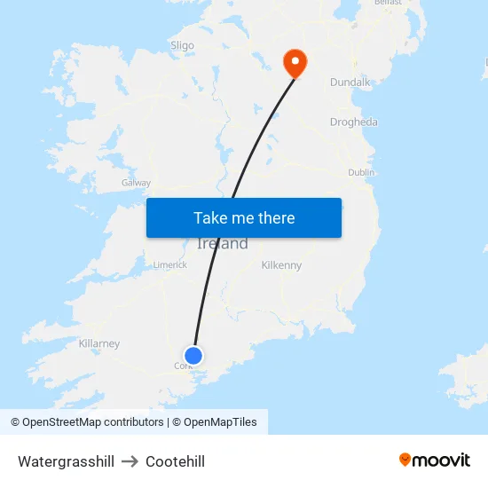Watergrasshill to Cootehill map