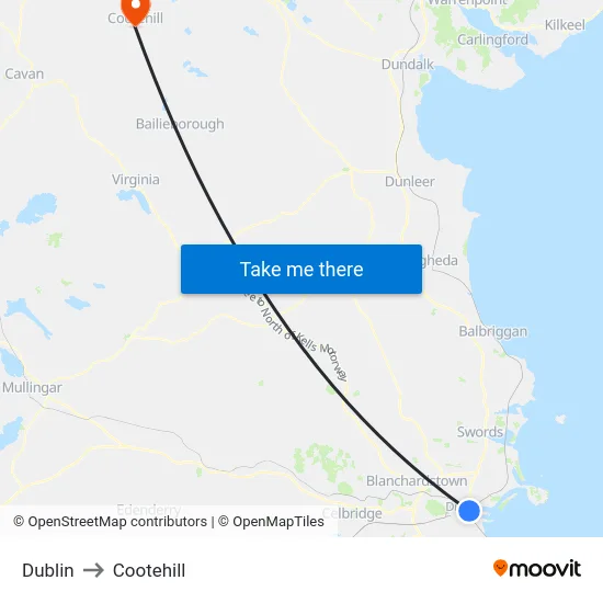 Dublin to Cootehill map