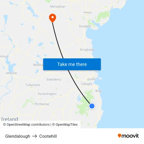 Glendalough to Cootehill map