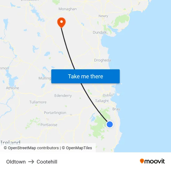 Oldtown to Cootehill map
