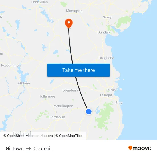 Gilltown to Cootehill map