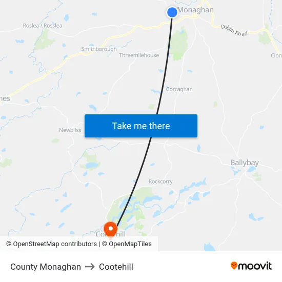 County Monaghan to Cootehill map