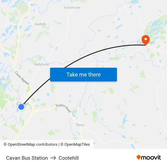 Cavan Bus Station to Cootehill map