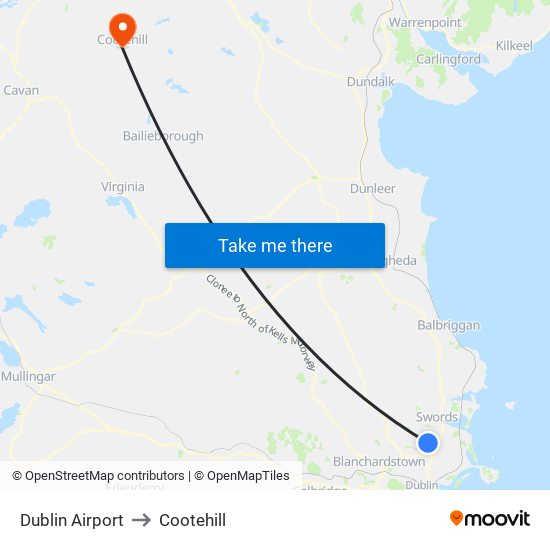 Dublin Airport to Cootehill map