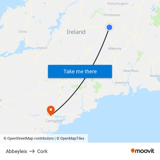 Abbeyleix to Cork map