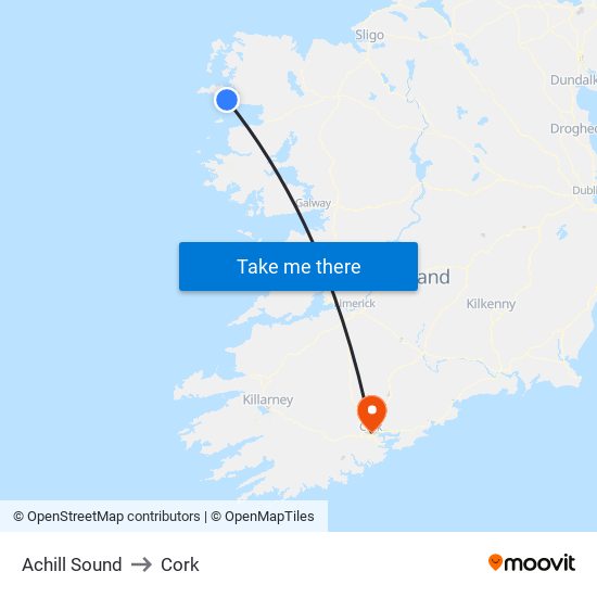 Achill Sound to Cork map