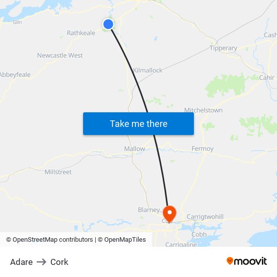 Adare to Cork map
