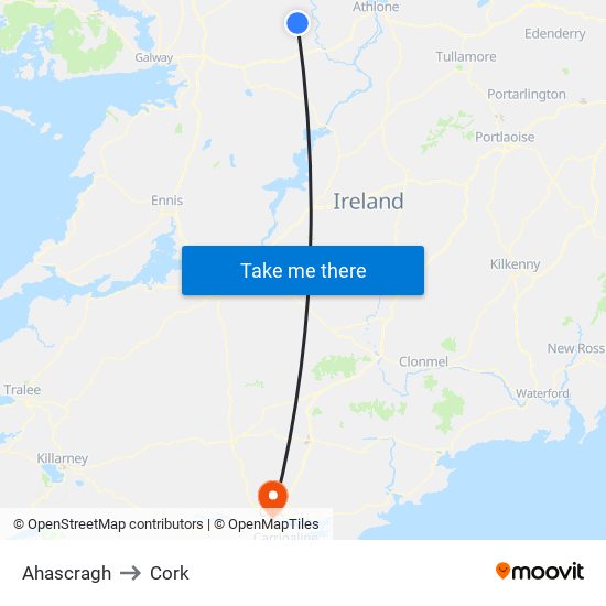 Ahascragh to Cork map