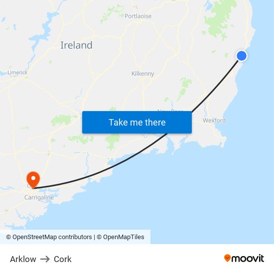 Arklow to Cork map