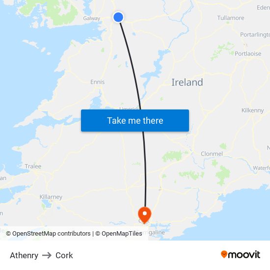 Athenry to Cork map