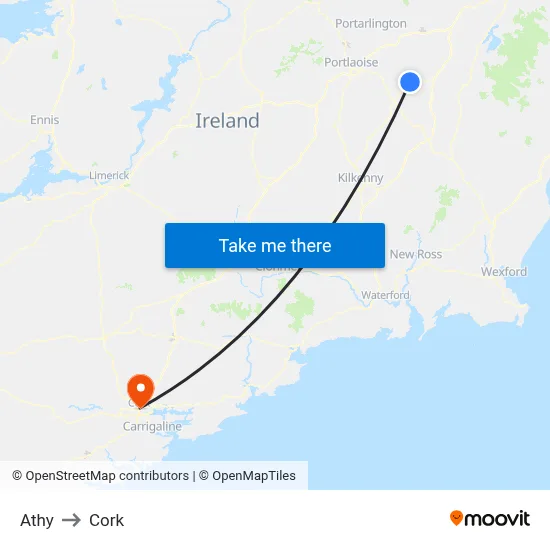 Athy to Cork map