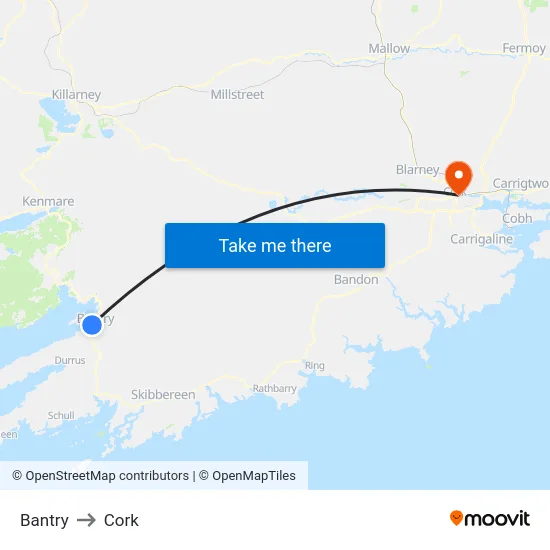 Bantry to Cork map