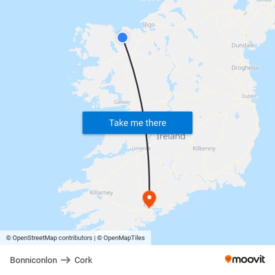 Bonniconlon to Cork map