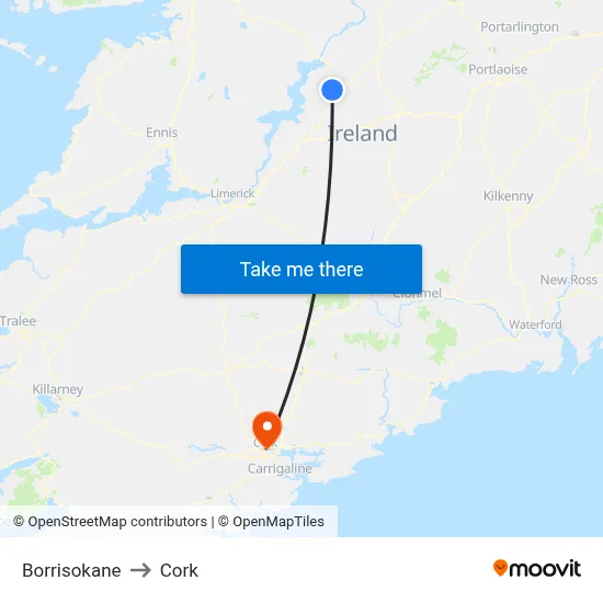 Borrisokane to Cork map