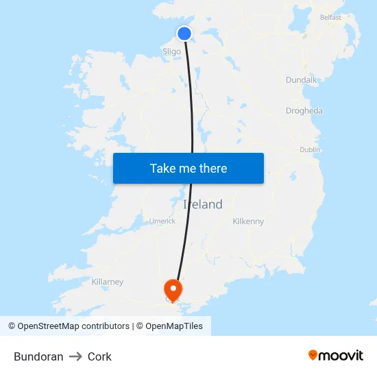Bundoran to Cork map