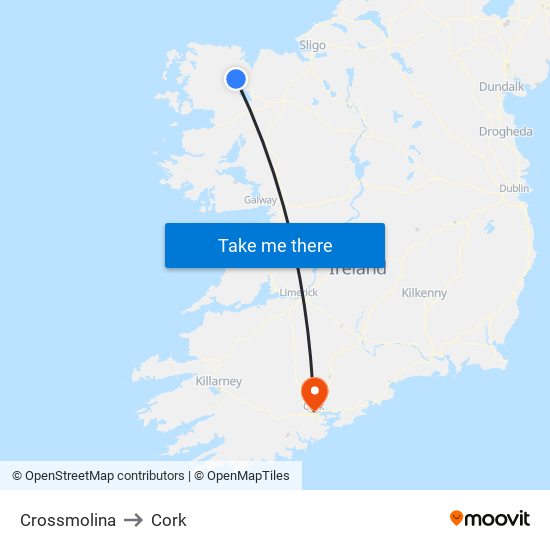 Crossmolina to Cork map