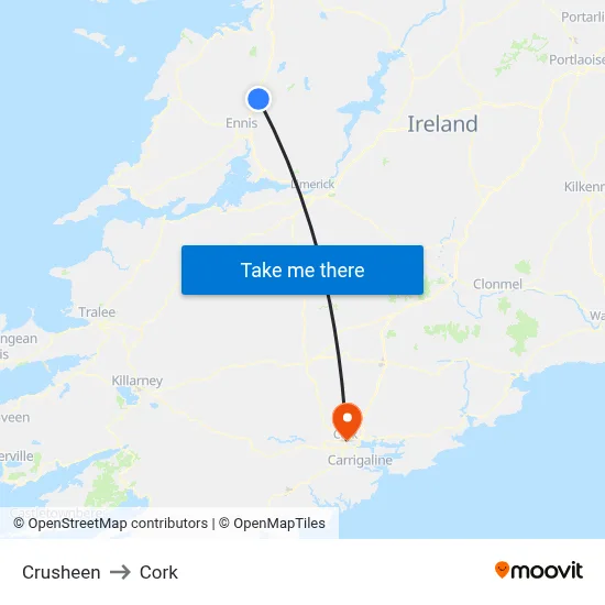 Crusheen to Cork map