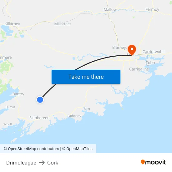 Drimoleague to Cork map
