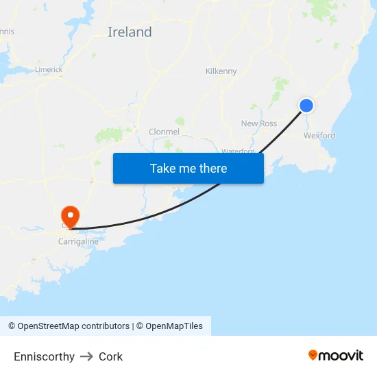 Enniscorthy to Cork map