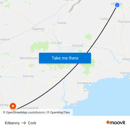 Kilkenny to Cork map