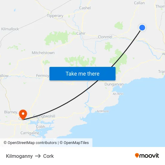 Kilmoganny to Cork map