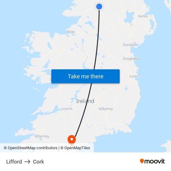 Lifford to Cork map