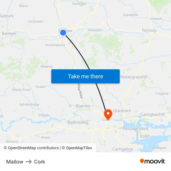 Mallow to Cork map