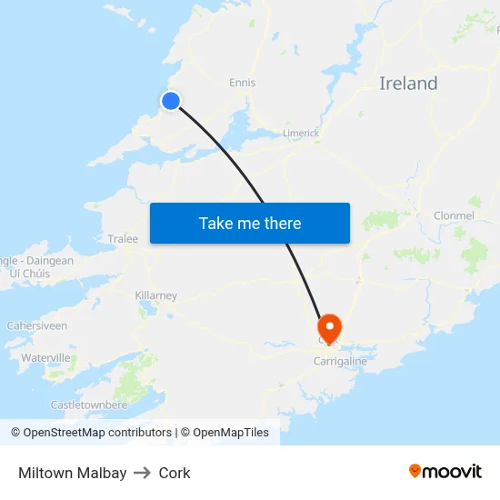 Miltown Malbay to Cork map