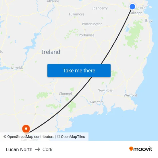 Lucan North to Cork map