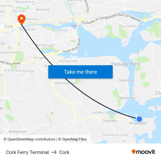 Cork Ferry Terminal to Cork map