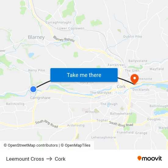 Leemount Cross to Cork map