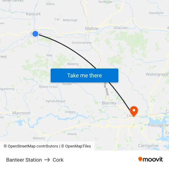 Banteer Station to Cork map