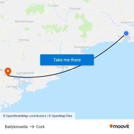Ballykinsella to Cork map
