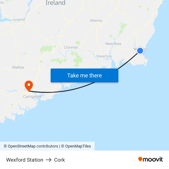 Wexford Station to Cork map