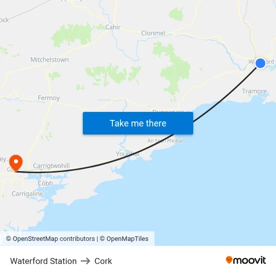 Waterford Station to Cork map