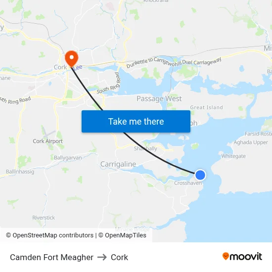 Camden Fort Meagher to Cork map