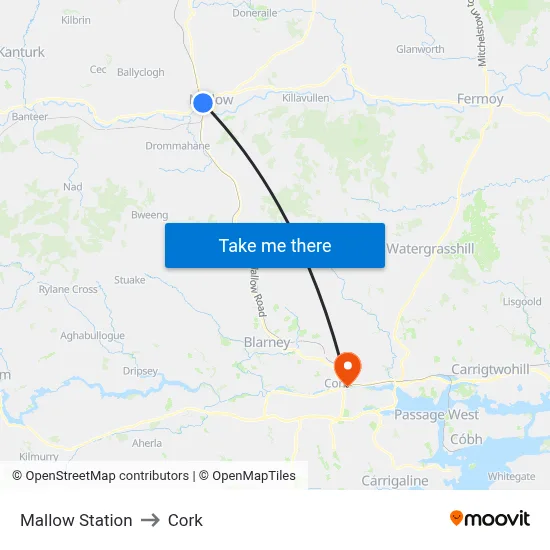 Mallow Station to Cork map