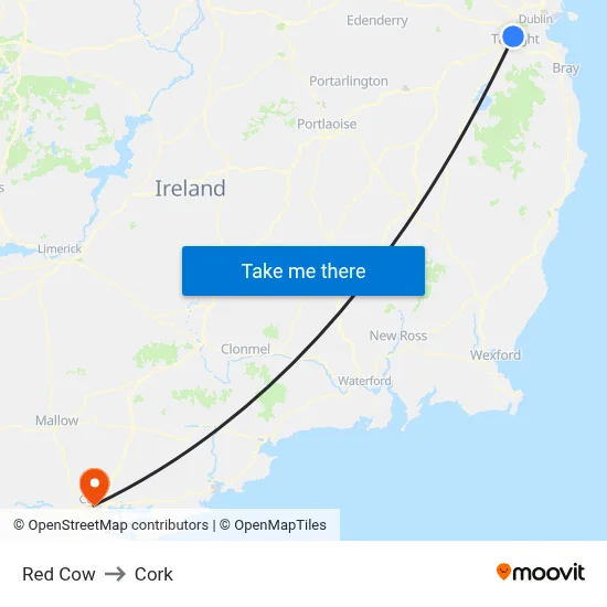 Red Cow to Cork map
