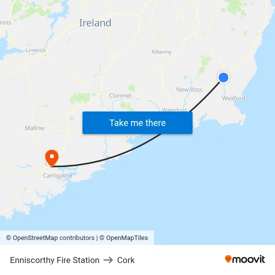 Enniscorthy Fire Station to Cork map