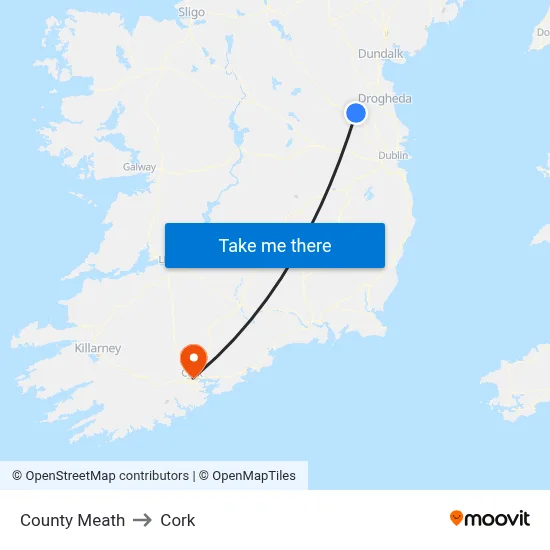 County Meath to Cork map