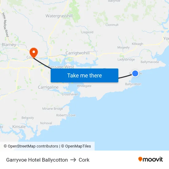Garryvoe Hotel Ballycotton to Cork map