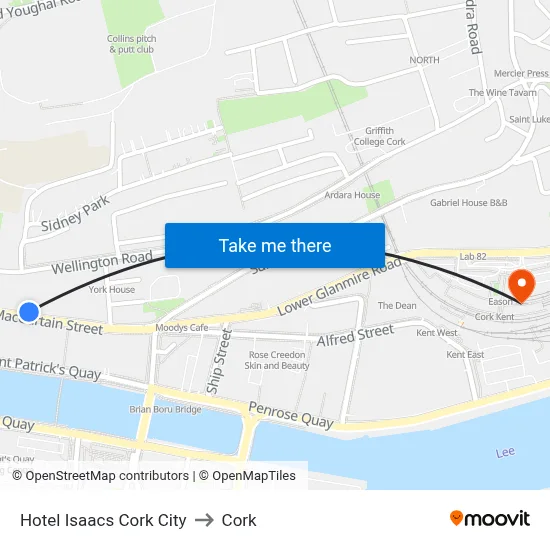Hotel Isaacs Cork City to Cork map